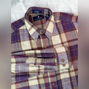 Bill‎ Blass Shirt Mens Medium Purple Beige Plaid Button Down Long Sleeve Cotton